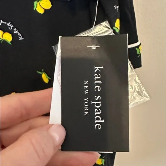 NWT Kate Spade Modal Short Set, Medium, Black Piped w/lemons - Picture 3 of 8